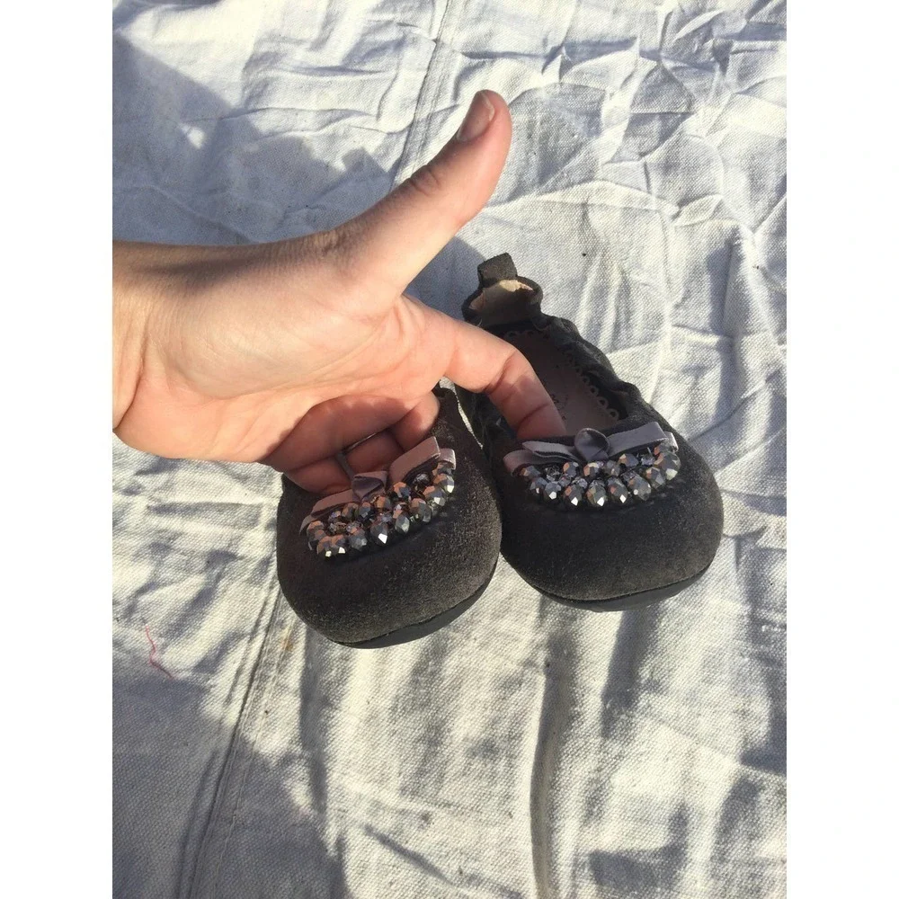 Geox girls suede leather flats size 3 34 shoes rhinestone silver‎ grey gray bow